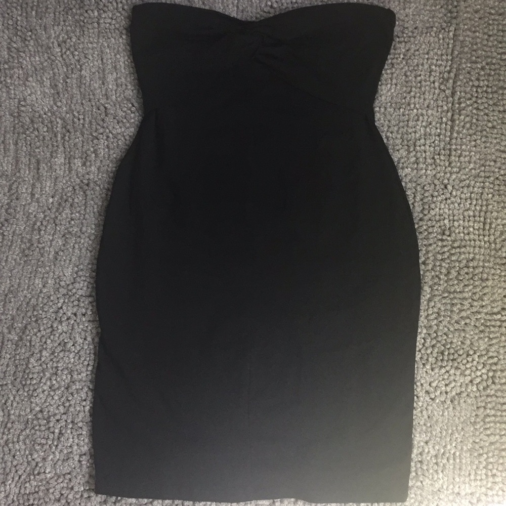 Strapless bandeau mini black dress